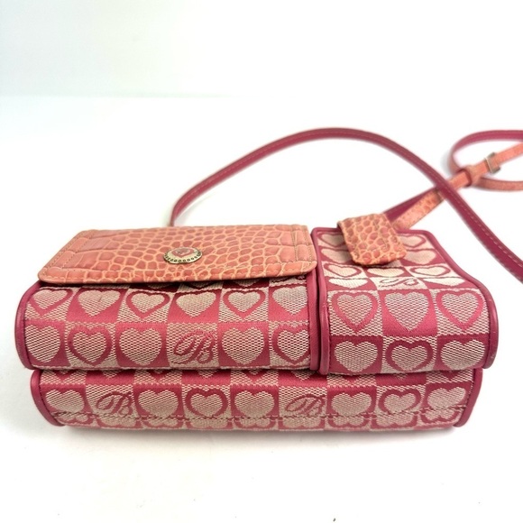 Brighton Crossbody Wallet Pink Mix Croc Canvas Leather Hearts Purse Vintage - Picture 6 of 13